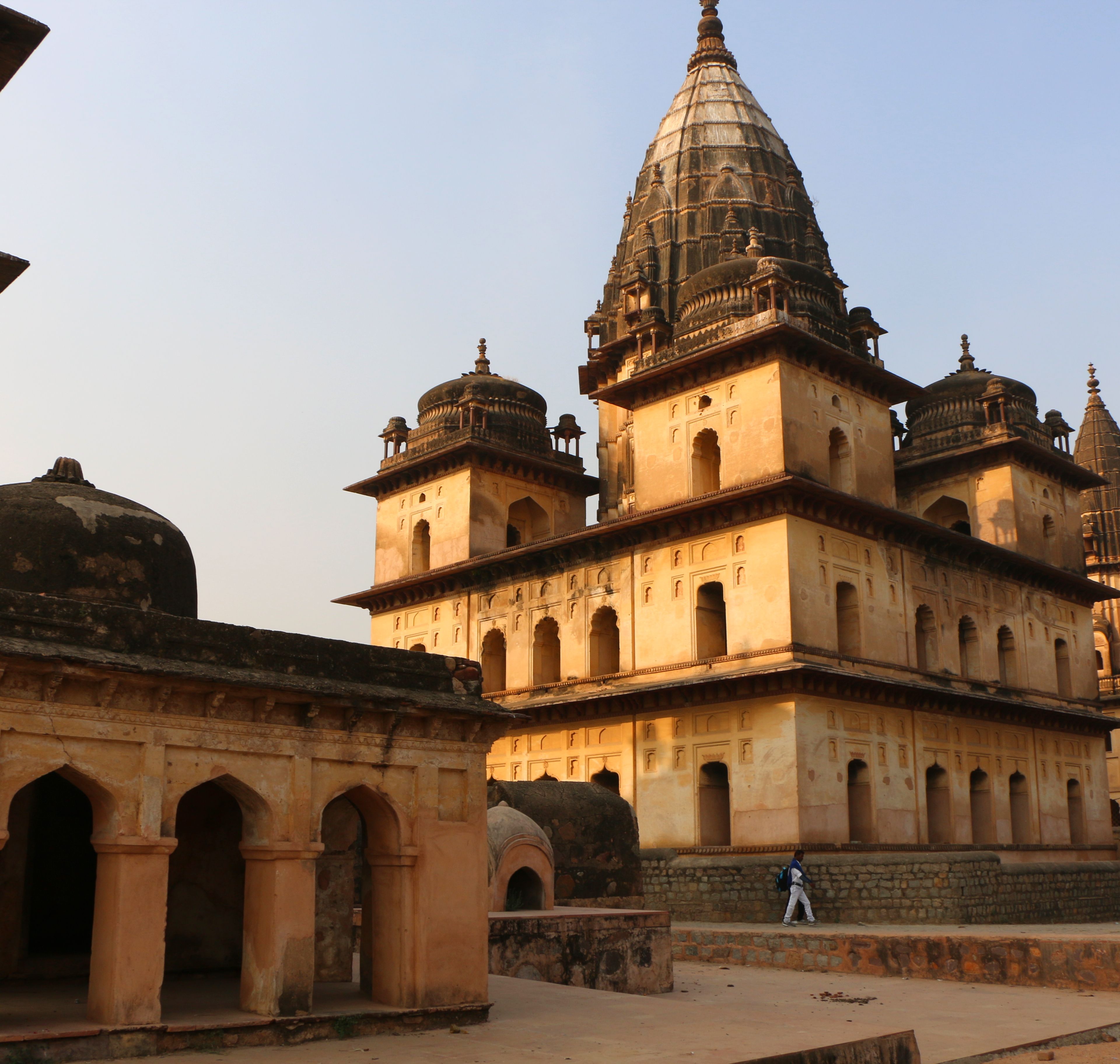 Warm light on the domes and towers of the royal cenotaphs at Orchha