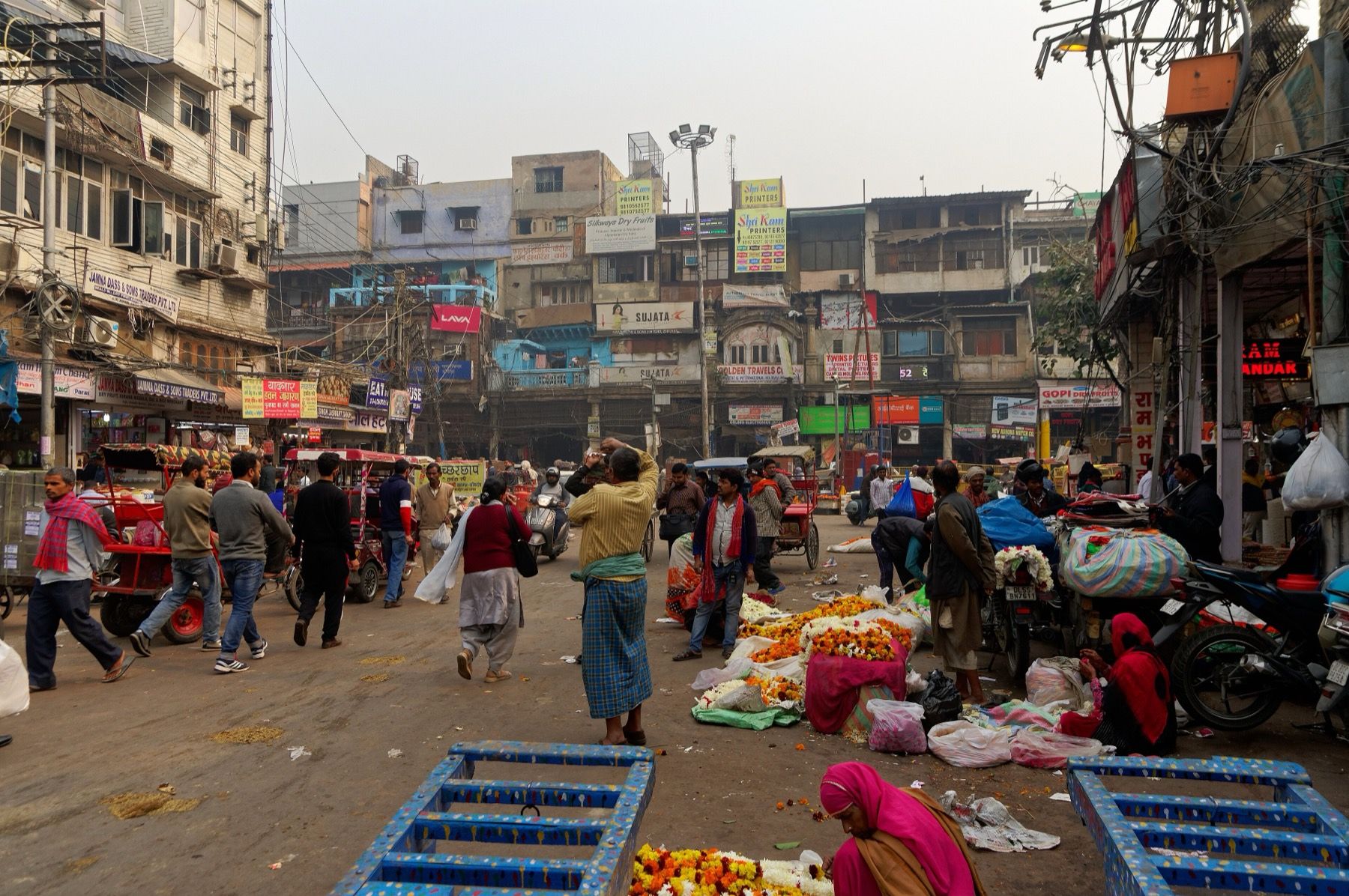 The spice market of Old Delhi seen from above