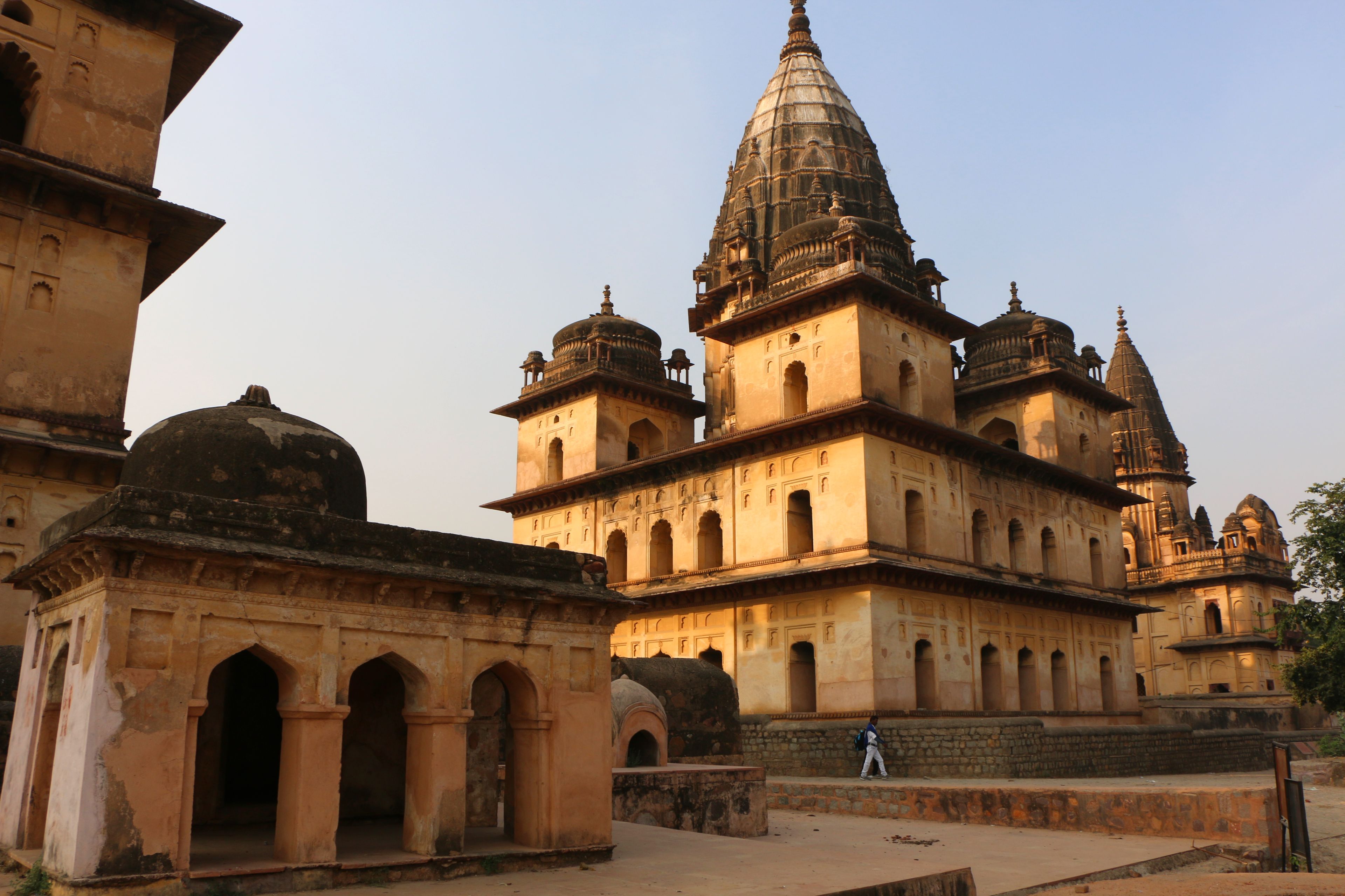 Warm light on the domes and towers of the royal cenotaphs at Orchha