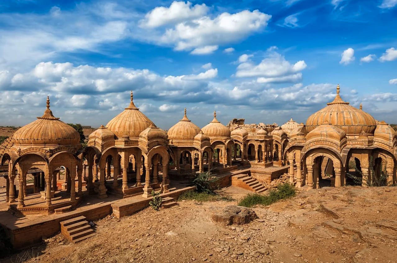 Sandstone cenotaphs with domed pavilions