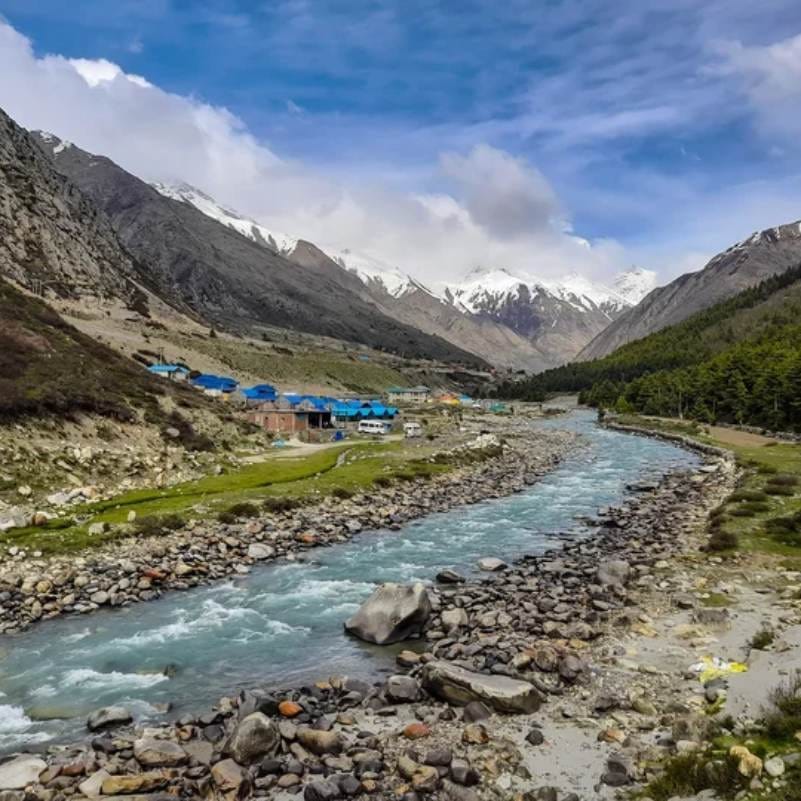 A river winding through a rocky mountain valley